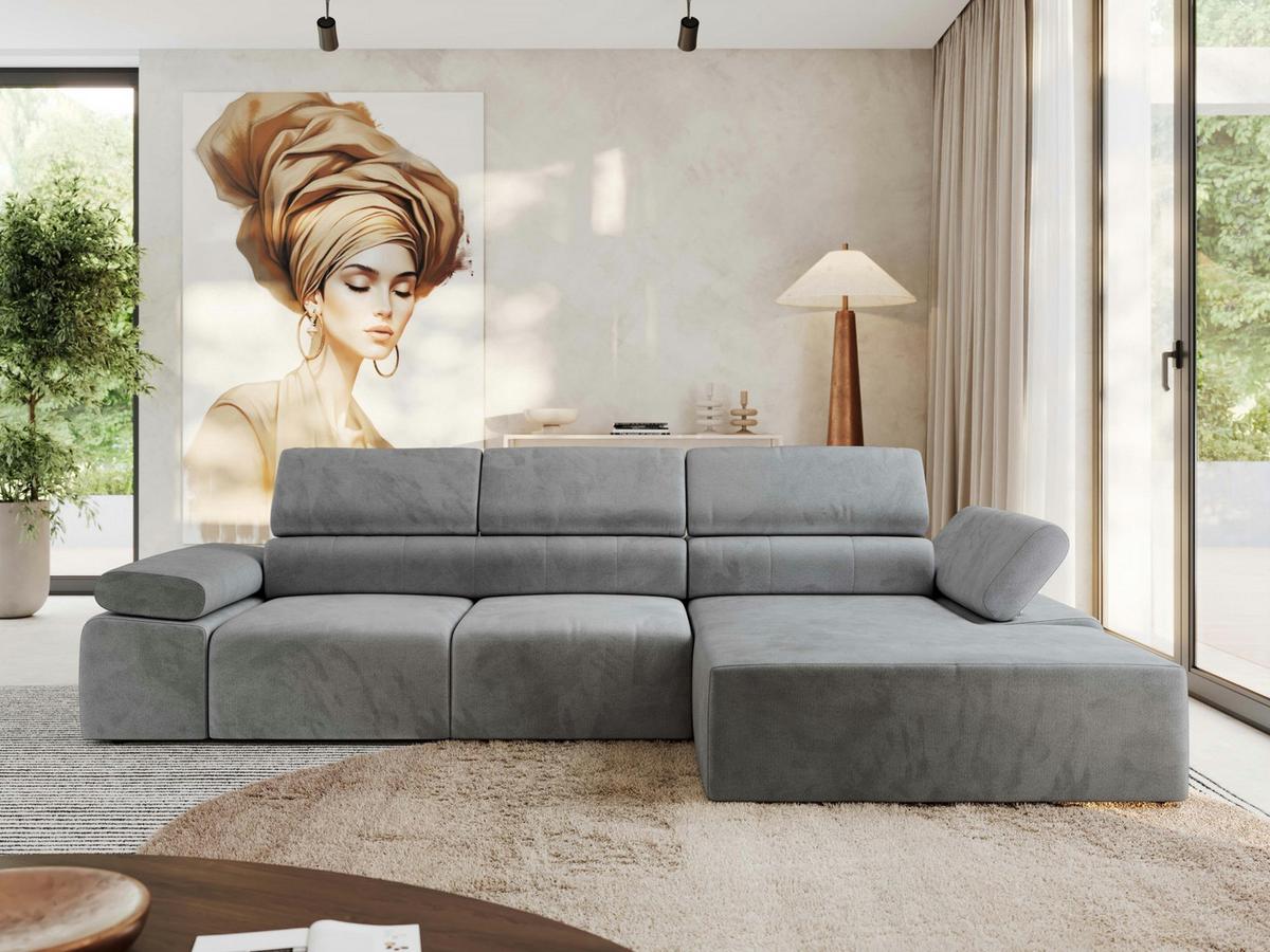 ECKSOFA RILASSO L Hellgrau Velvet - rechts - Hellgrau/Schwarz, Kunststoff/Textil (174/296cm) - MKS
