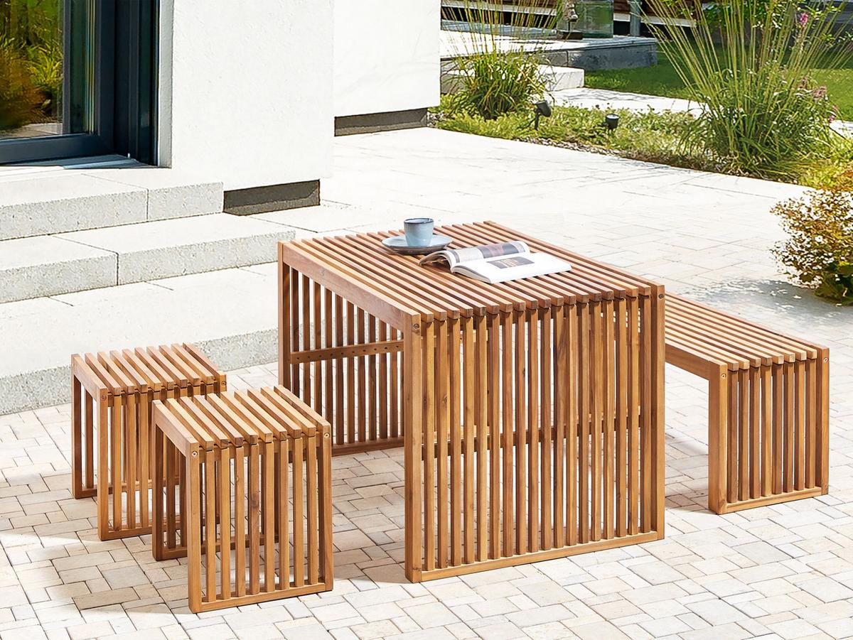 GARTENTISCH Akazienholz hellbraun 120/70 cm Bellano - Hellbraun, Holz (70/120/70cm) - Beliani