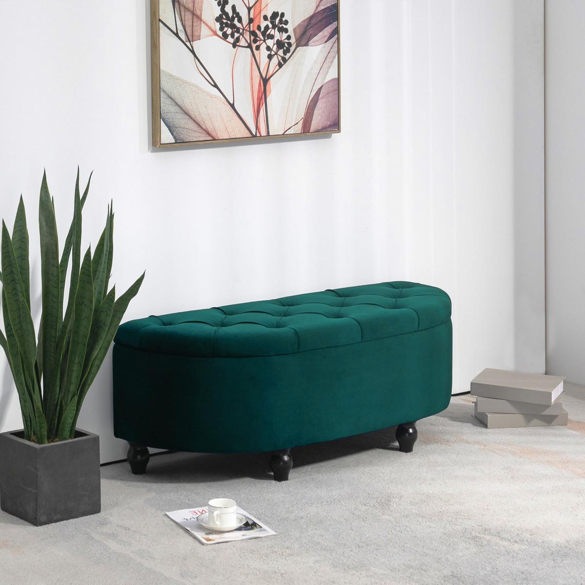 TRUHENBANK Velvet-Touch Dunkelgrün - Dunkelgrün/Schwarz, Holz/Kunststoff (45/45/118cm) - HOMCOM