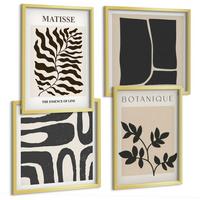 BILDER SET 4er Set - 50x50 cm & 40x60 cm Goldrahmen - Minimalistische Pflanzenposter - Goldfarben, Kunststoff (50/50cm) - TULUP