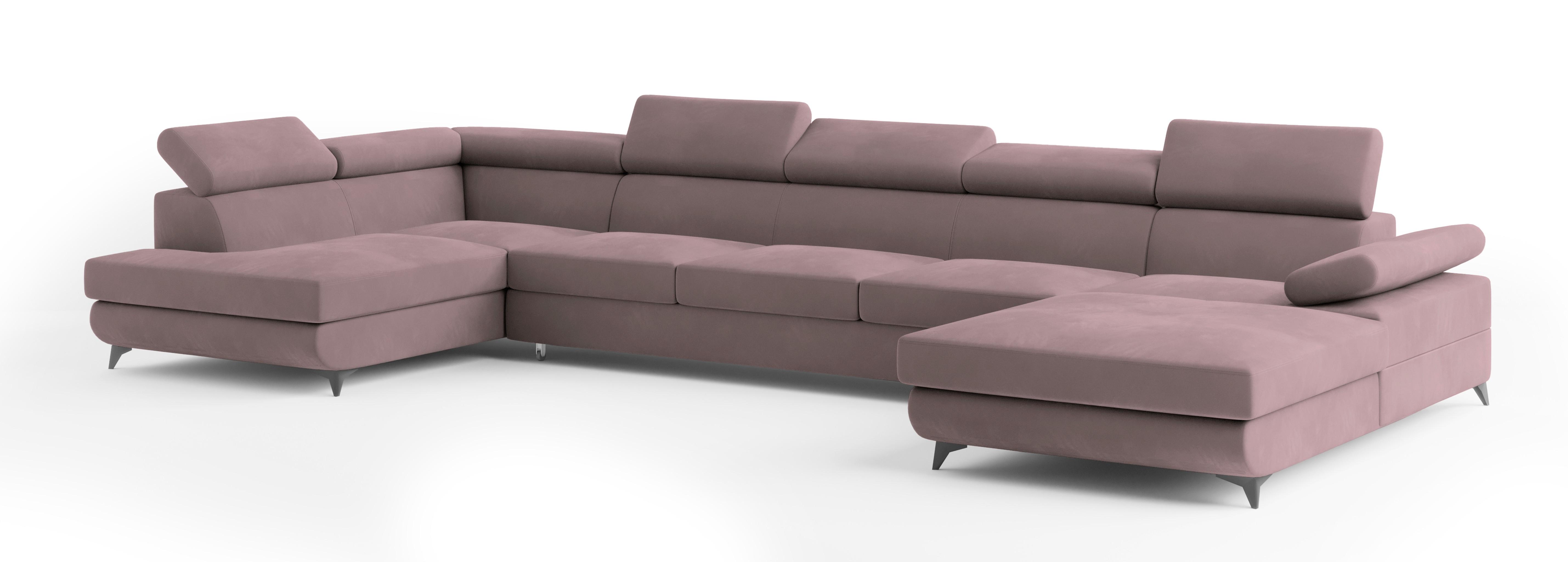 WOHNLANDSCHAFT MONTIVA Lila Velours-Stoff mit Schlaffunktion - Lila, Holz (410/89/190cm) - MASSENO