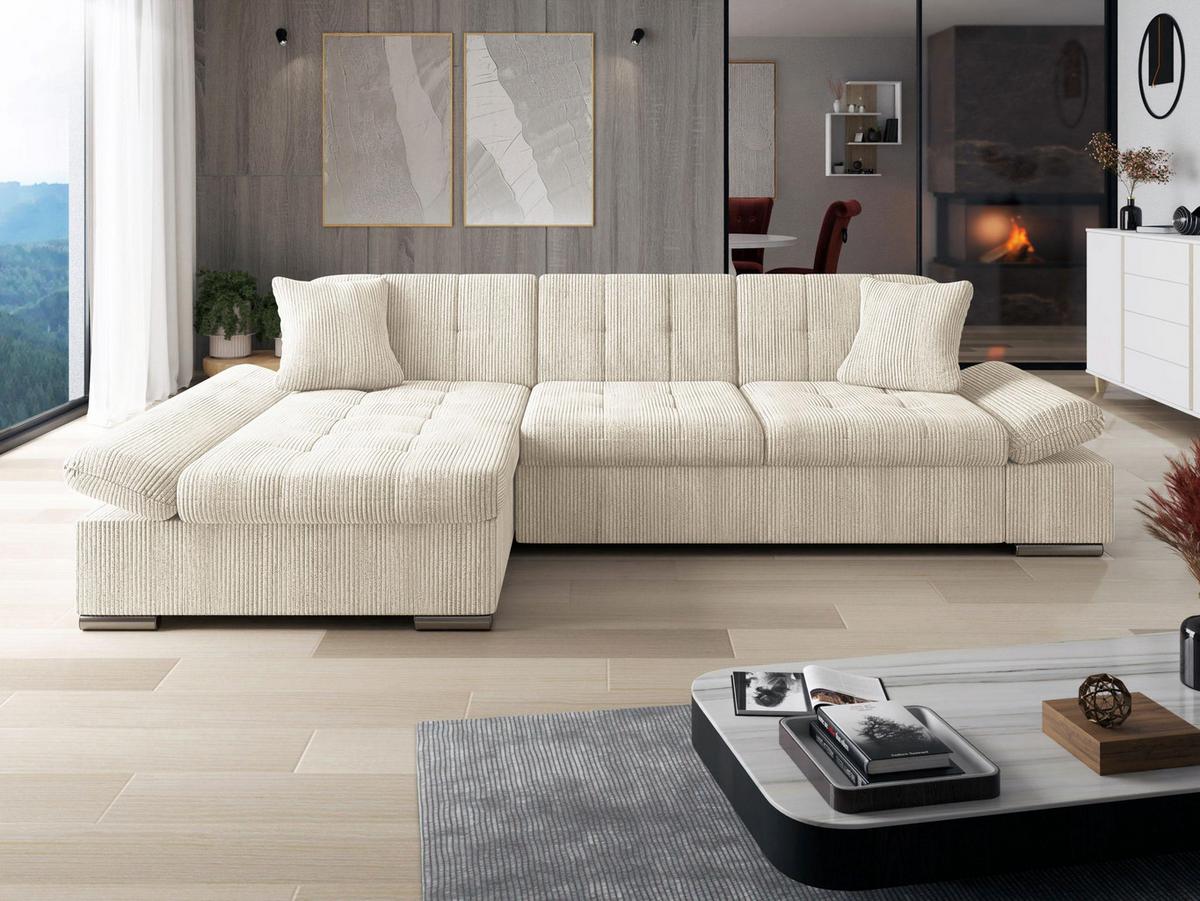 ECKSOFA Montana Cord, Seite: Links - Creme, Holz/Textil (278/161cm) - MIRJAN24