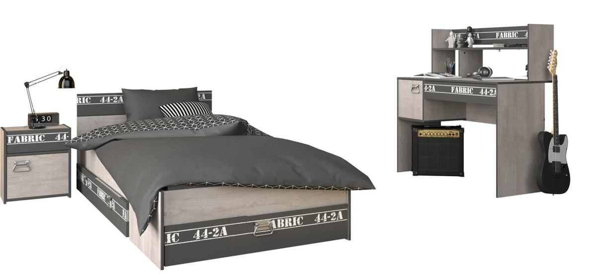 KINDERZIMMER Set 3-tlg mit Schreibtisch Bett 90x200 Nachttisch - Chromfarben/Eschefarben, Holzwerkstoff/Kunststoff (108/114/114cm) - Parisot Meuble