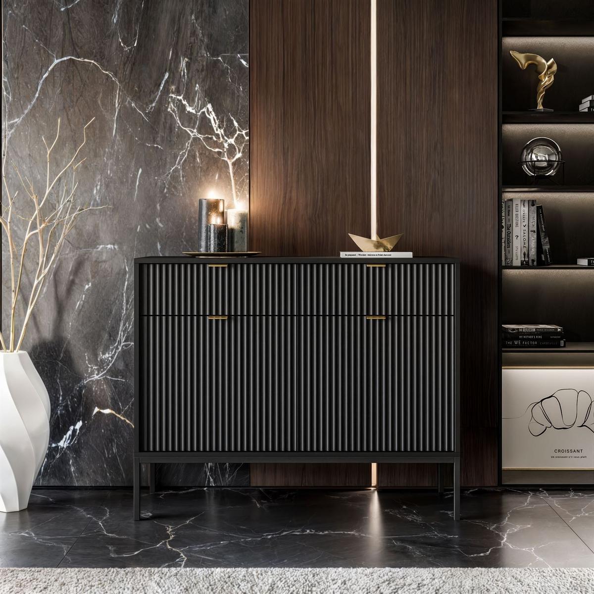 KOMMODE CORTADO KSZ104 MIT SCHUBLADEN SCHWARZ - Schwarz, Holzwerkstoff (104/83/39cm) - Lookway