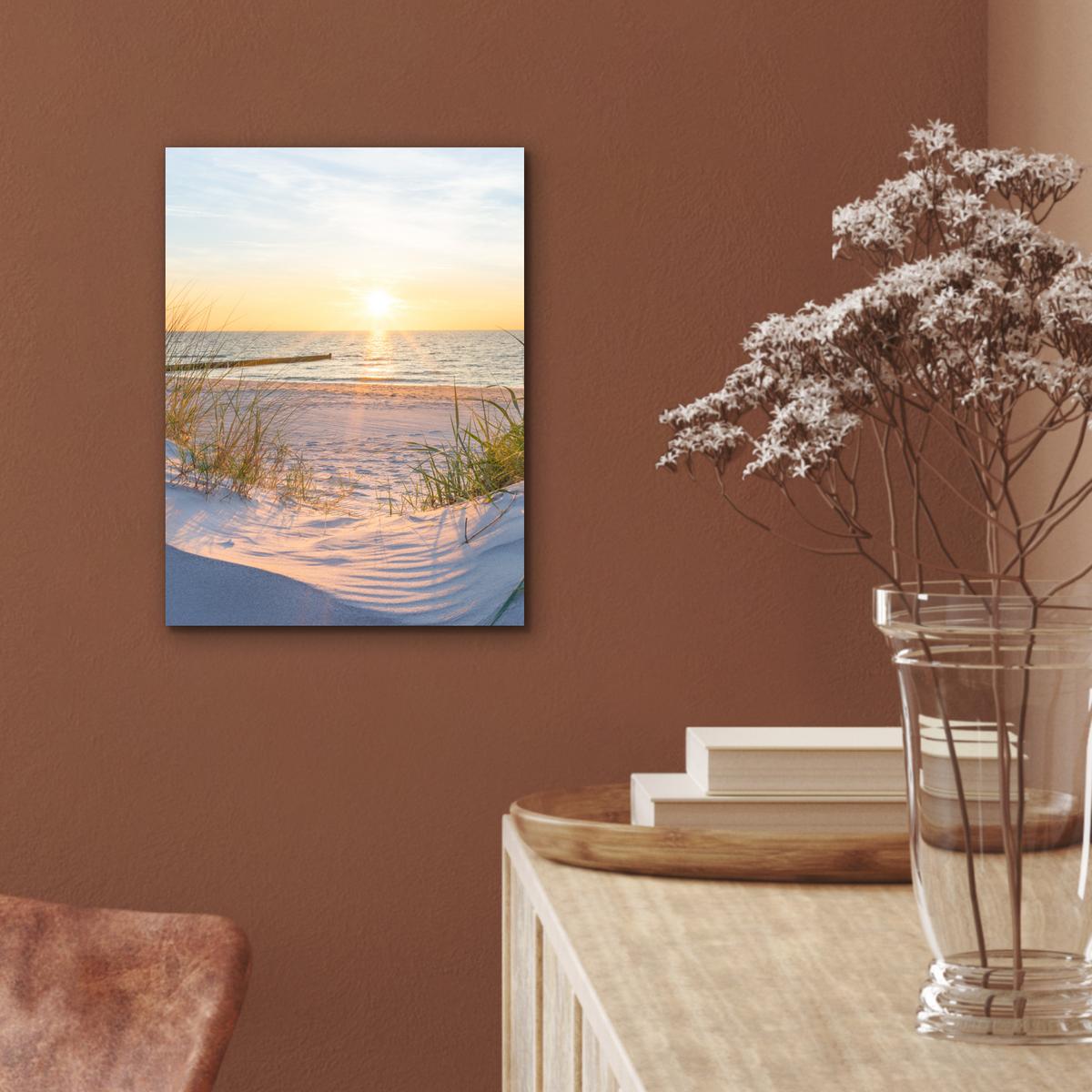 METALLBILD Strand - Sonne - Düne - Gras - Sand - Horizont 30x40 cm - Hellblau, Metall (30/40cm) - MuchoWow