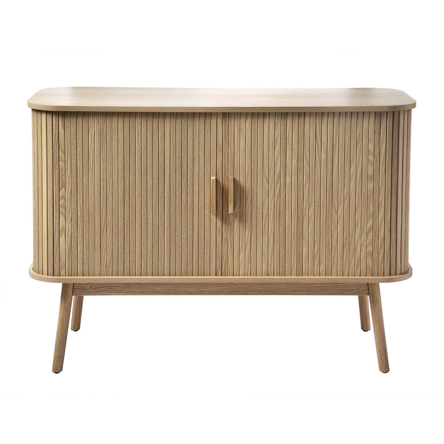 VINTAGE Sideboard Holzdekor 2 Schiebetüren - L110cm - Eiche Bianco, Holzwerkstoff (39/75/47cm) - Calicosy