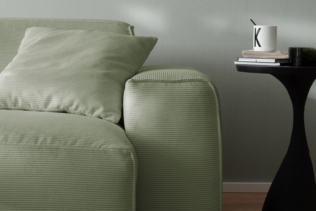 SOFA RANI Grün Cord - Schwarz/Olivgrün, Kunststoff/Textil (256/71/101cm) - KAWOLA