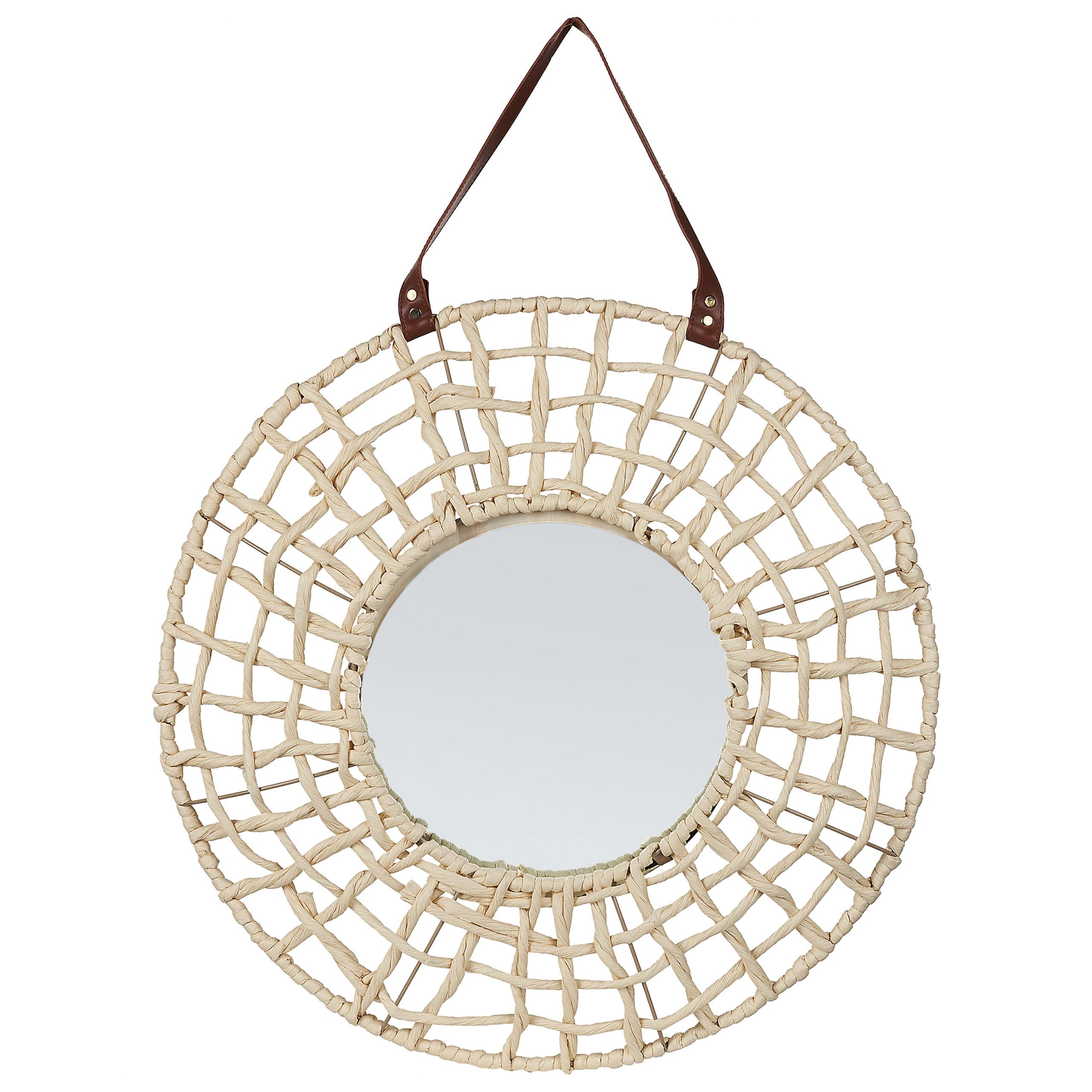 WANDSPIEGEL Papiergeflecht natürlich rund 60 cm Palaci - Beige/Naturfarben, Naturmaterialien (60/60/6cm) - Beliani
