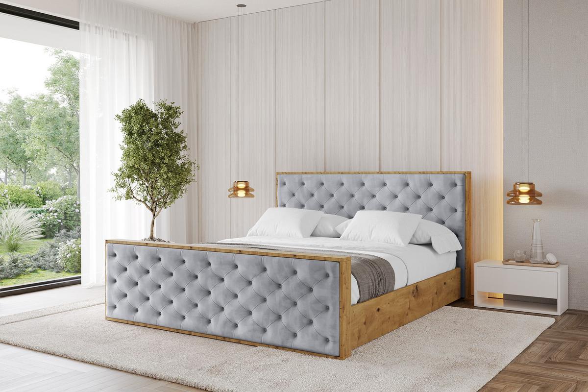 POLSTERBETT mit Bettkasten, Fußteil und Lattenrost, Boxbett mit Matratze H3/H4 - ENZO3-Z 180x200 Hellgrau - Hellgrau, Holzwerkstoff/Textil (180/200cm) - ALTDECOR