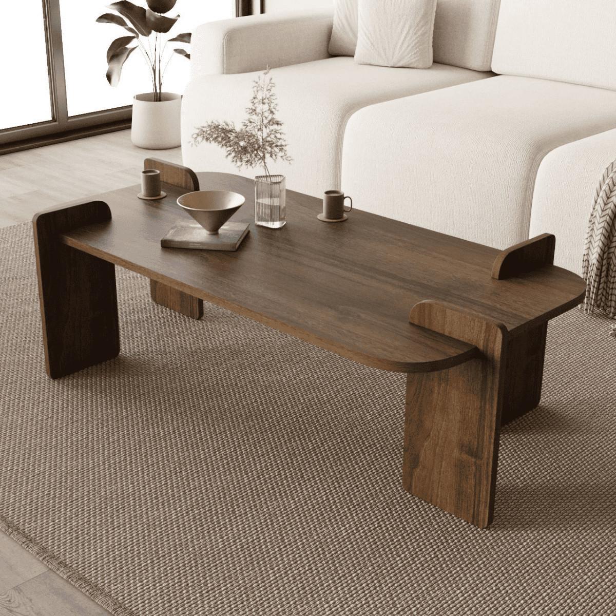 COUCHTISCH mit rechteckiger Tischplatte und abgerundeten Kanten 120/60/35 cm - Naturfarben, Holzwerkstoff (8/60/35cm) - Calicosy