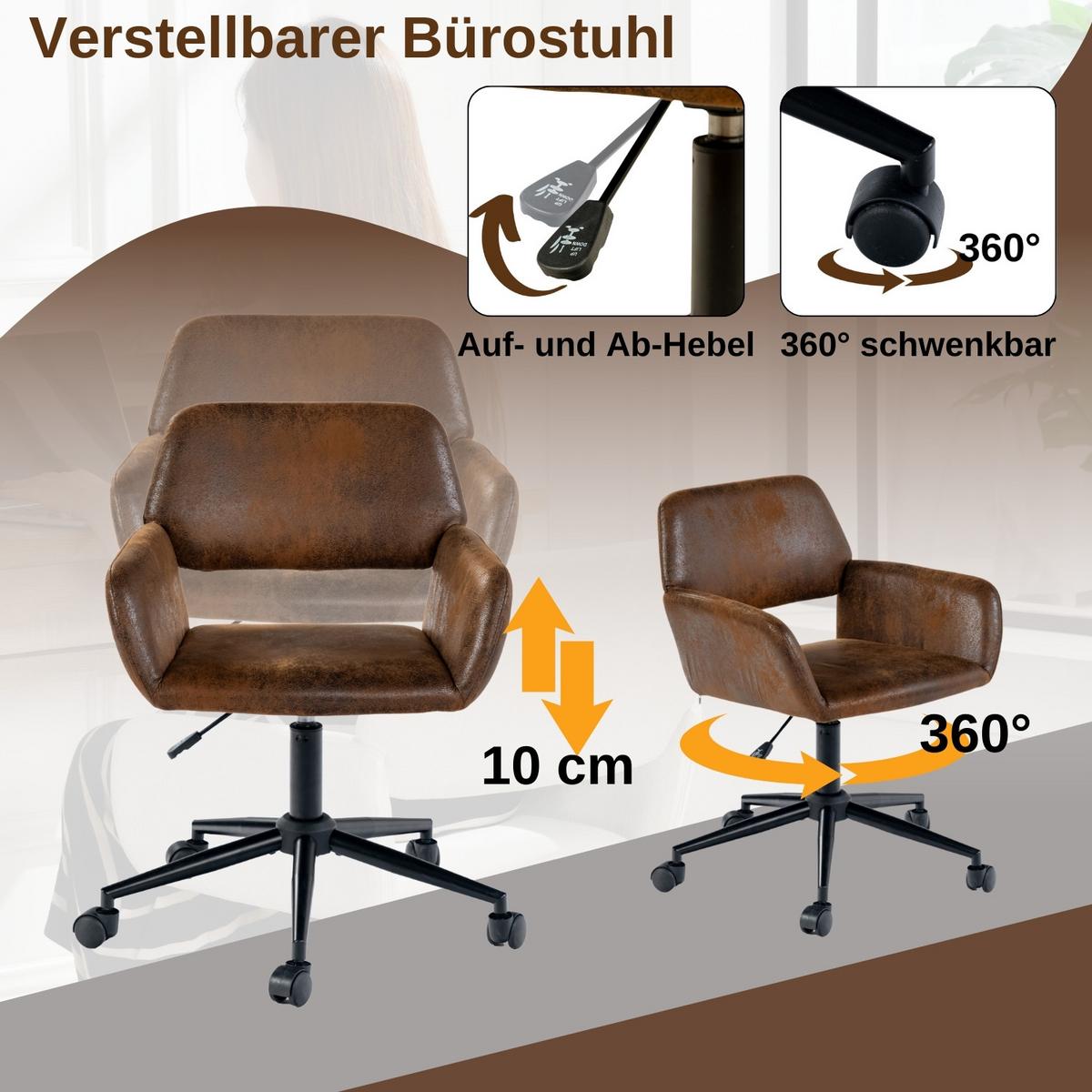 DREHSTUHL Wildleder Optik, Höhenverstellbar und 360° drehbar - Schwarz/Braun, Textil/Metall (54/85/56cm) - Urban Meuble