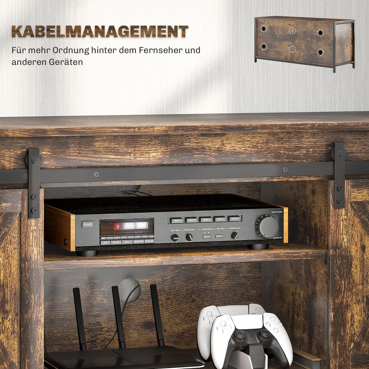 TV-SCHRANK, Fernsehtisch für Fernseher bis zu 60 Zoll, Lowboard, Fernsehschrank - Schwarz/Braun, Holzwerkstoff/Metall (40/54/120cm) - HOMCOM