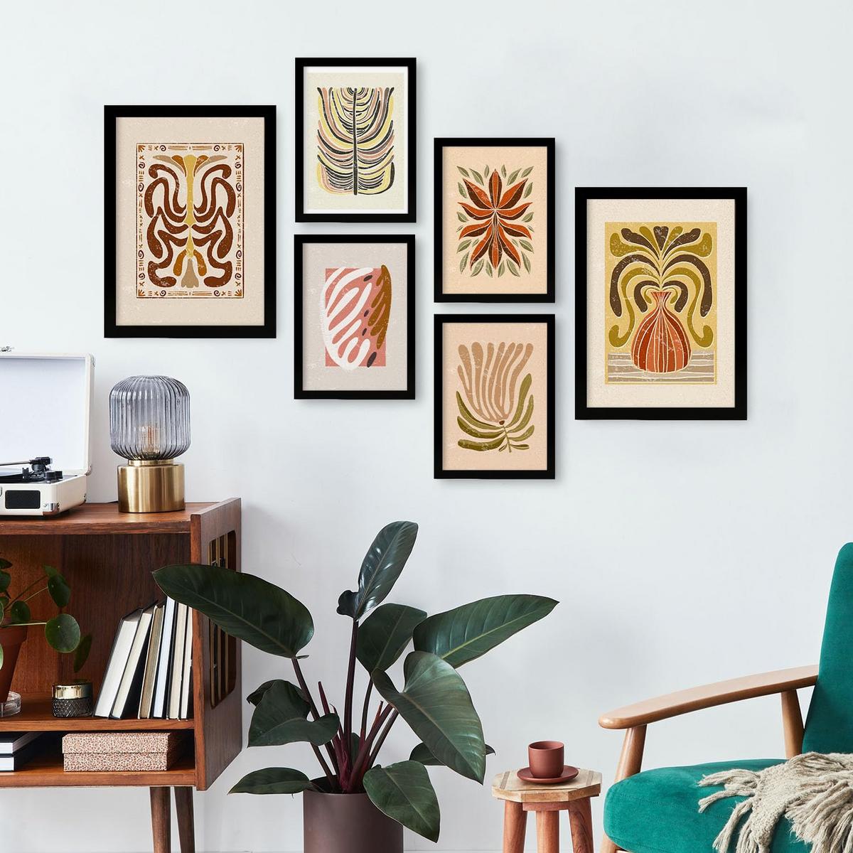 POSTER Set Mit 6 Drucken Von Stielen In Der Sammlung Ethnischer Style Drucke Dekorative Rahmen Für Ihr Zuhause Wandkunstdruck A3 & A4 Schwarzer Rahmen - Schwarz, Papier (29/3cm) - Nacnic