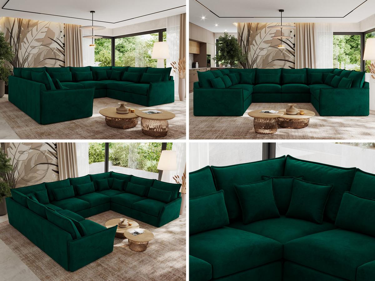 WOHNLANDSCHAFT VERSO U 8M Dunkelgrün Velvet - Dunkelgrün/Schwarz, Kunststoff/Textil (362/93/270cm) - MKS