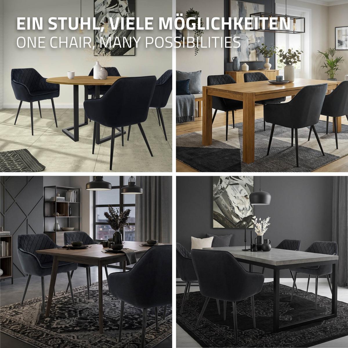 ESSZIMMERSTUHL 4er Set Schwarz Samt - Schwarz, Textil/Metall (63/80/60cm) - ML-DESIGN