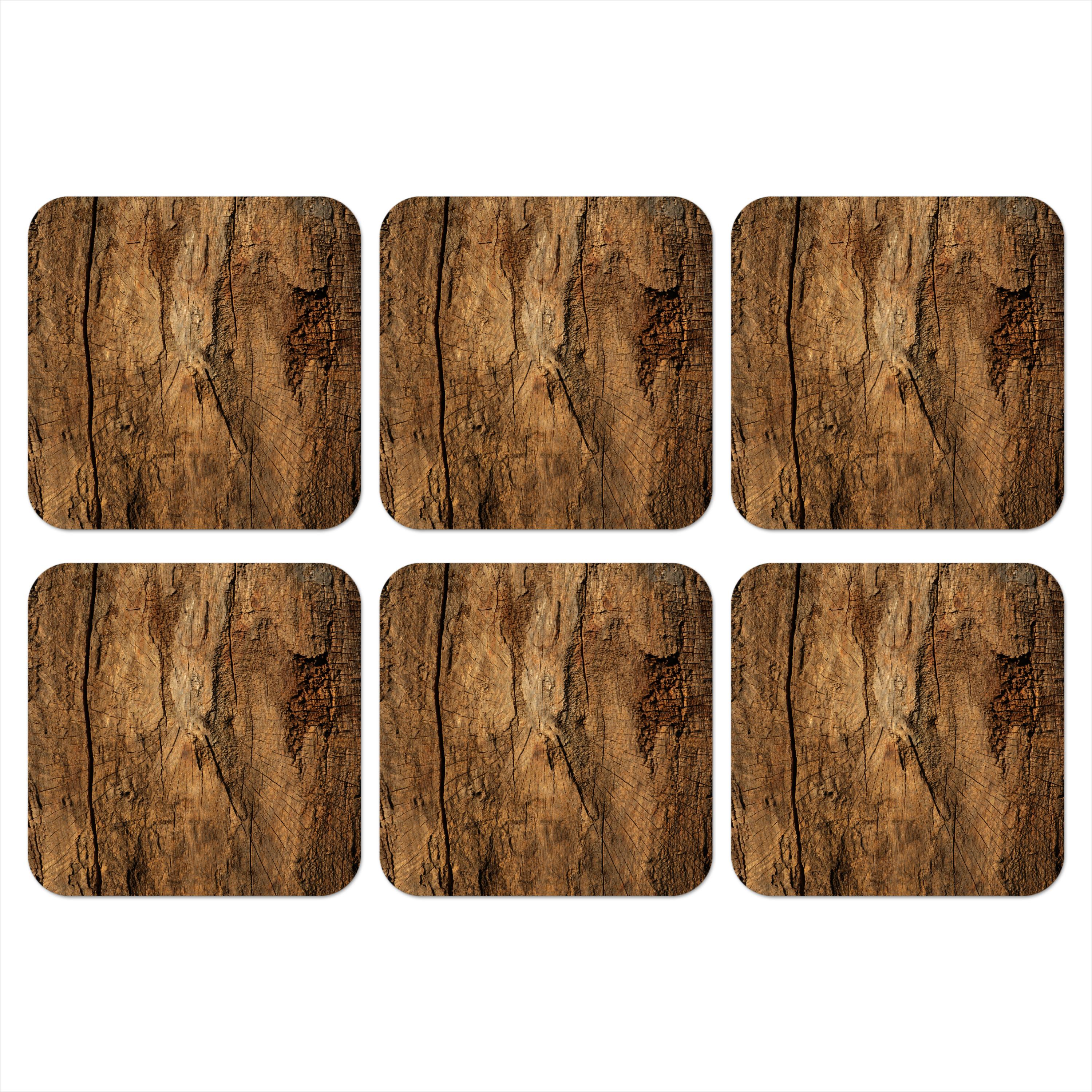 GLASUNTERSETZER 6er-Set Baumstamm - Holz - Textur Getränkeuntersetzer 10x10 cm - Wildeiche, Naturmaterialien (10/0.2cm) - MuchoWow