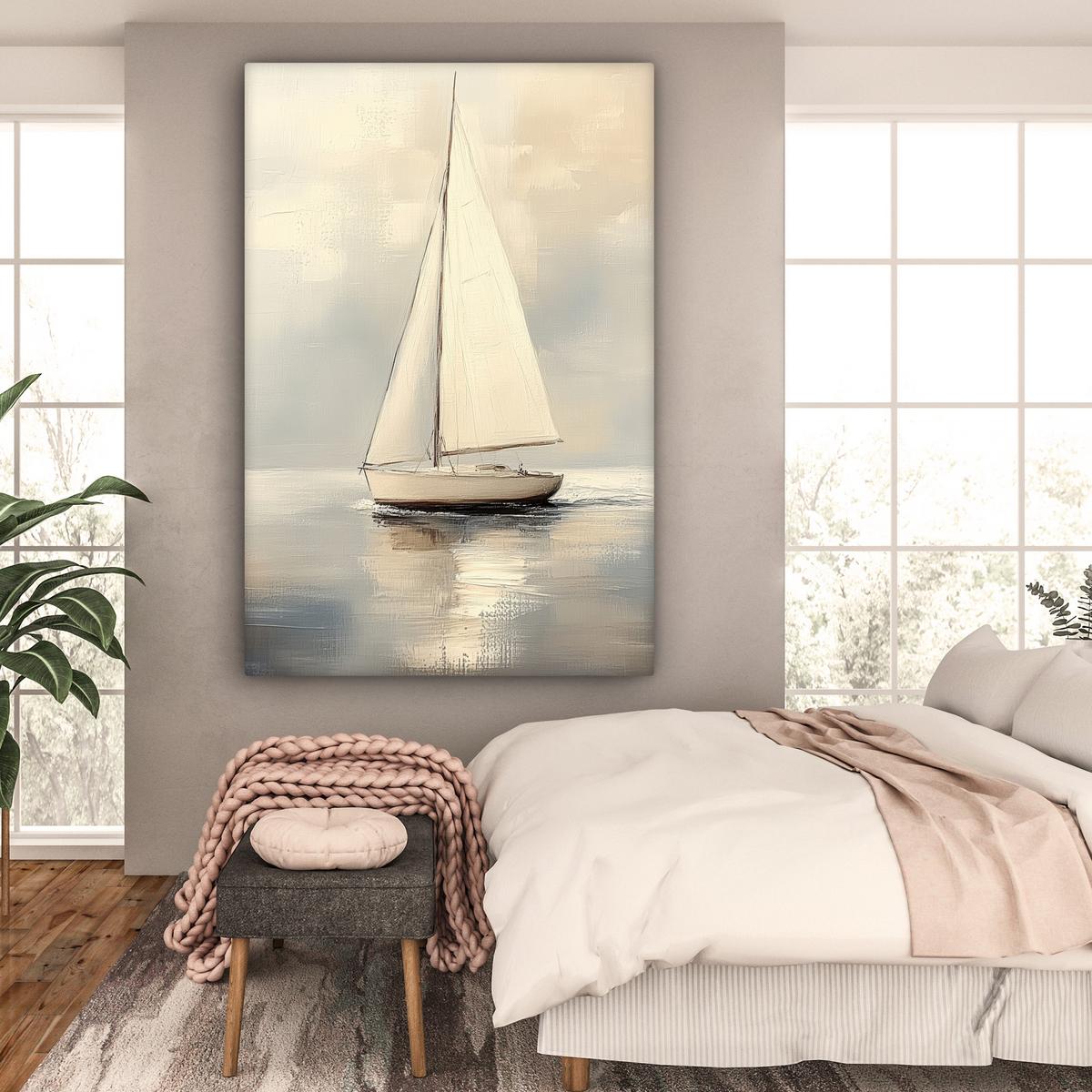 LEINWANDBILD Segelschiff - Meer - Bewölkt Deko Groß 90x140 cm - Creme, Textil (90/140cm) - MuchoWow