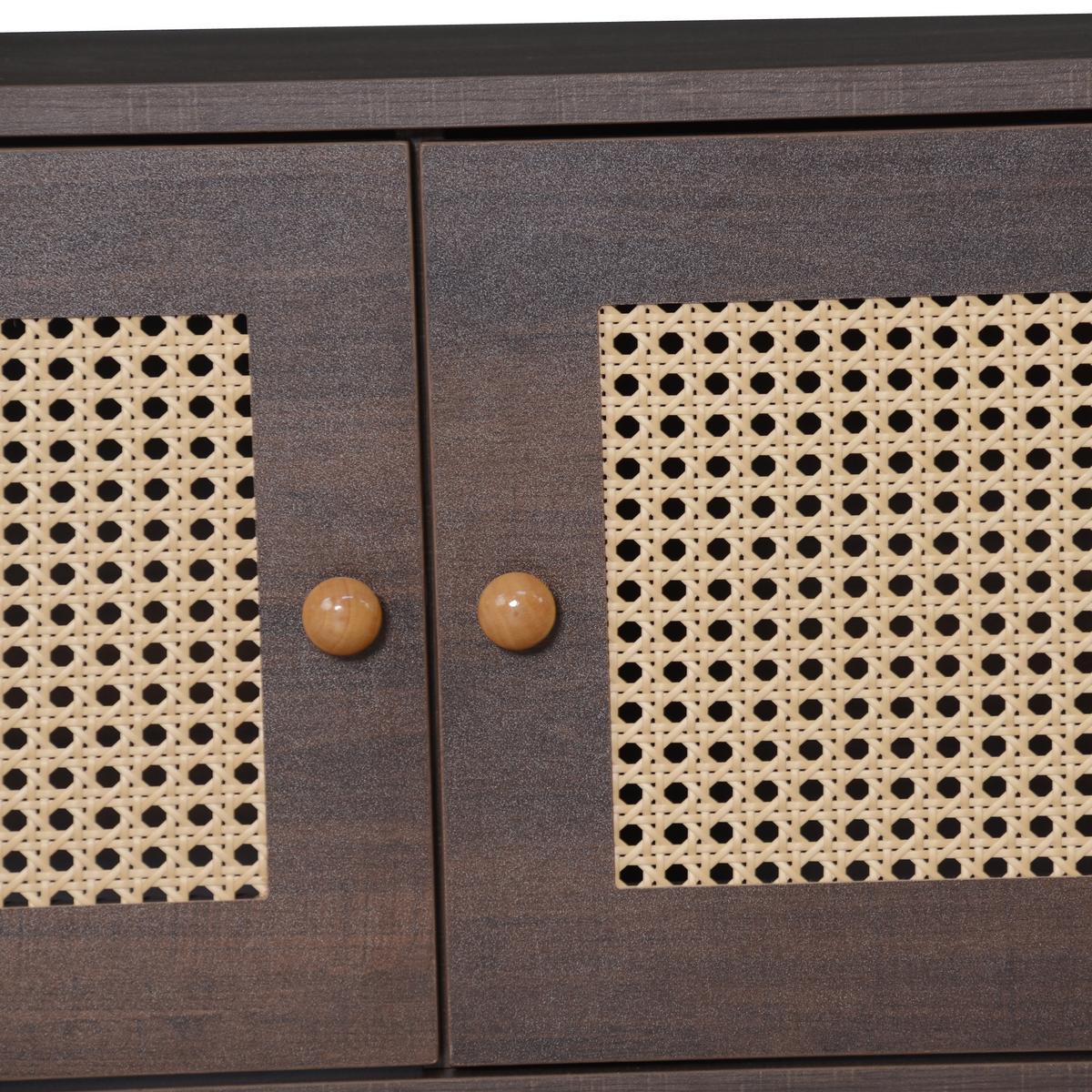 LOWBOARD Retro Rattan-Design, 200/37/49.5cm - Walnussfarben, Holzwerkstoff (200/50/37cm) - Urban Meuble