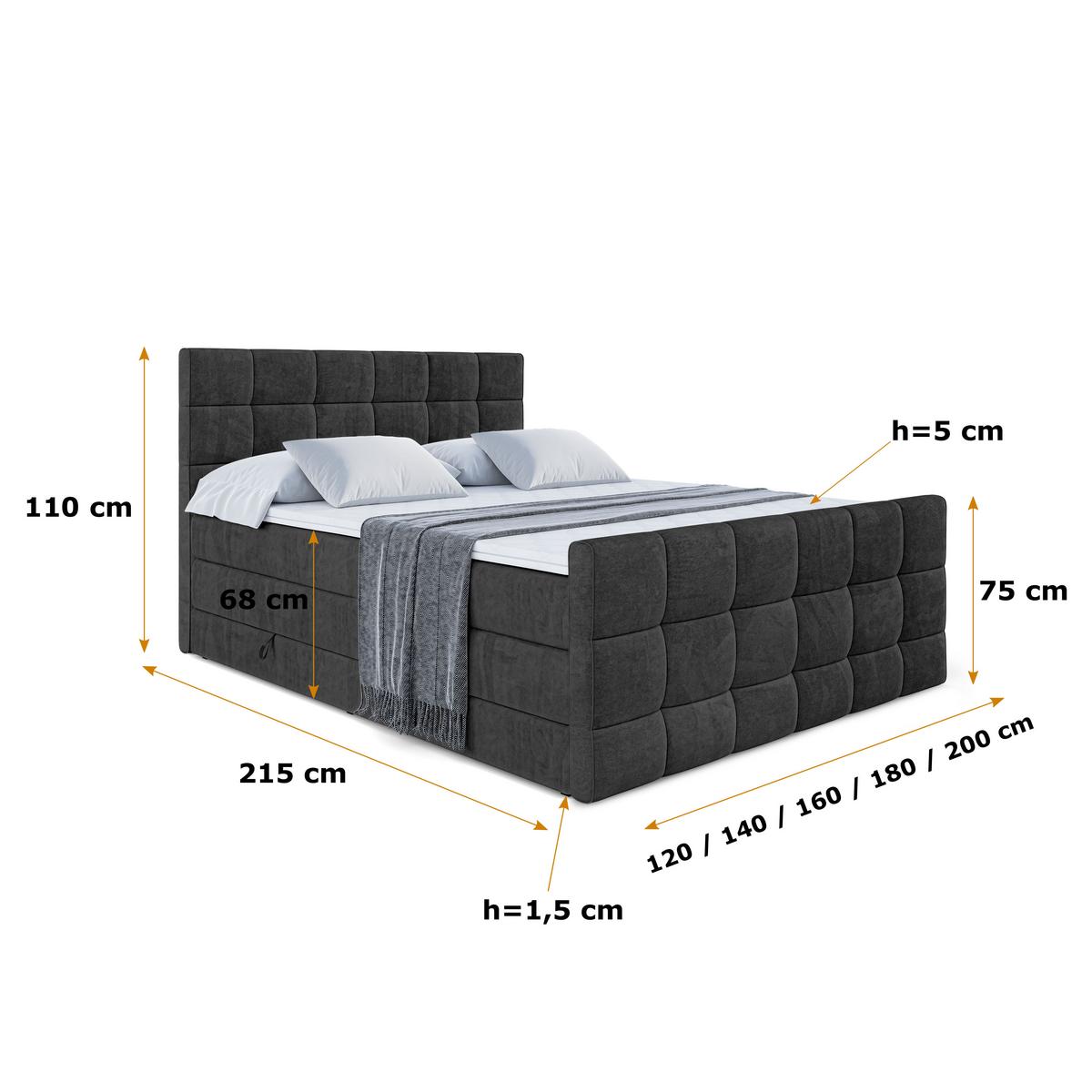 BOXSPRINGBETT APO-Z KING - 140 x 200 - H3/H4 - Schwarz - Schwarz, Holzwerkstoff (140/200cm) - ALTDECOR