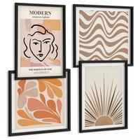 BILDER SET 4er Set - 50x50 cm & 40x60 cm Schwarzer Rahmen - Sonnen-Boho-Pastelltönen - Schwarz, Kunststoff (50/50cm) - TULUP