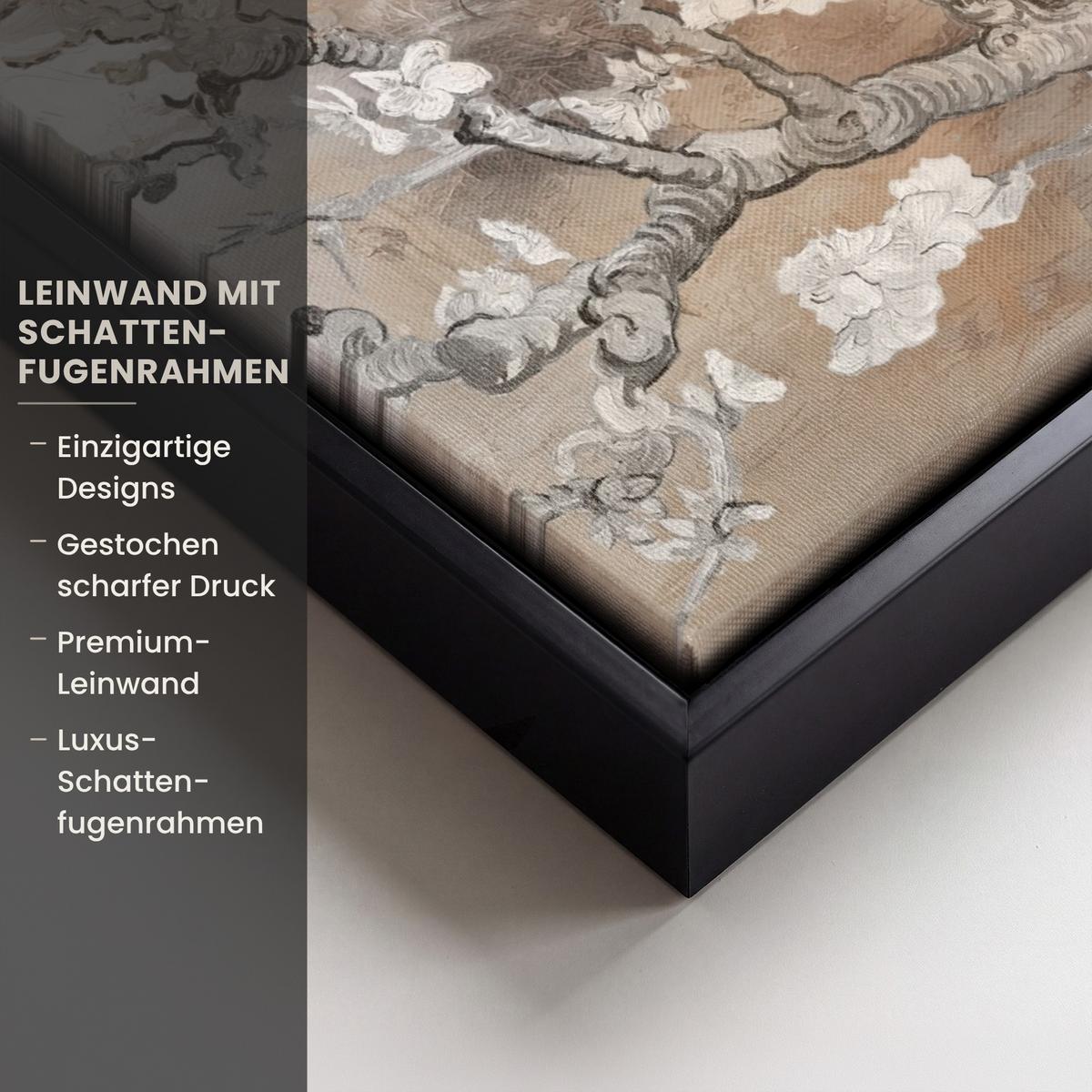 LEINWAND Bilder mit Rahmen - Mandelblüte - Kunst - Van Gogh - Beige - Abstrakt - 30x40 - Braun, Textil (30/40cm) - MuchoWow