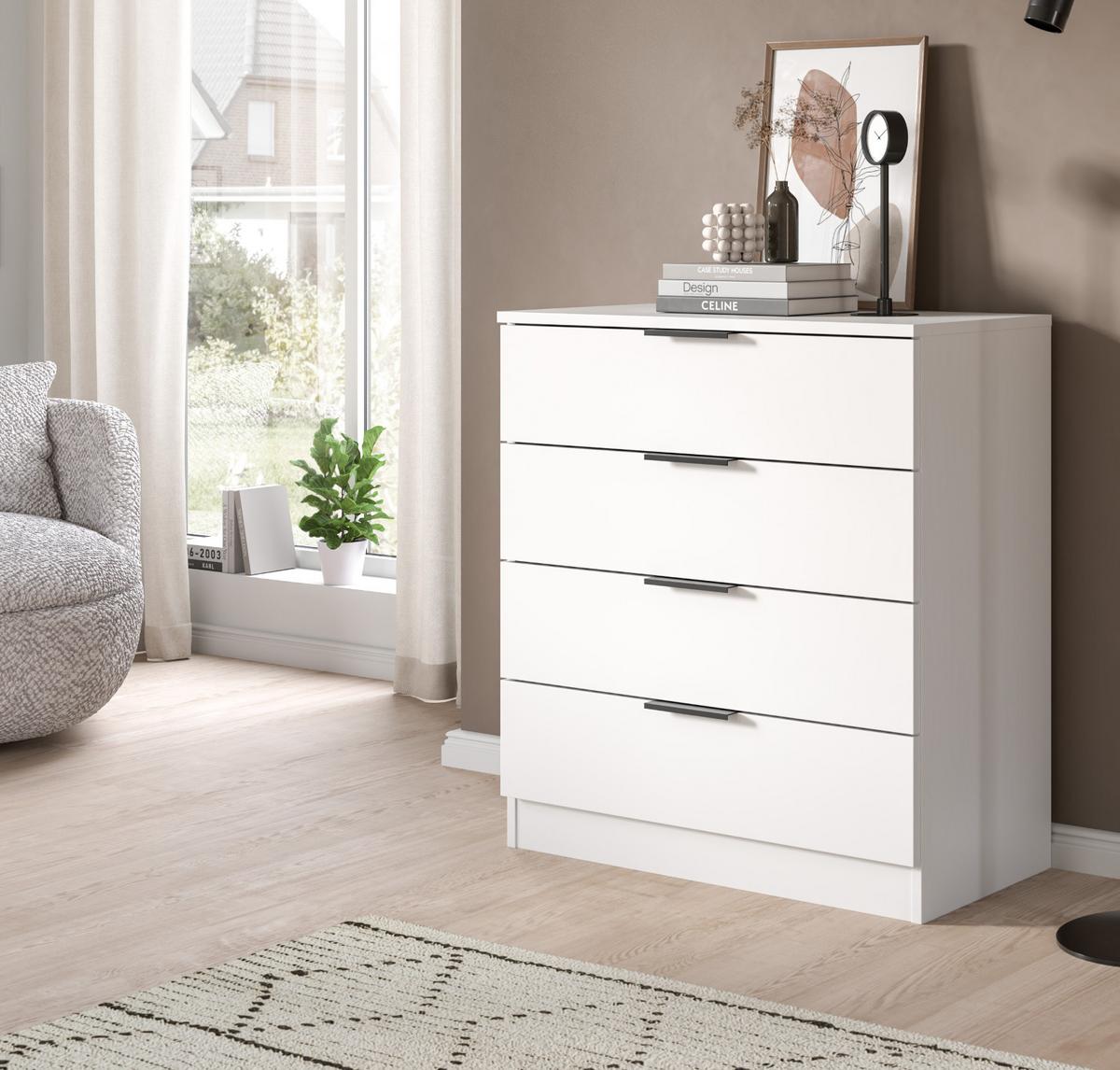 KOMMODE weiß 74 x 80 cm, Schubladenkommode mit 4 Schubkästen - Weiß, Holzwerkstoff/Metall (74/80/35cm) - Inn.Furn