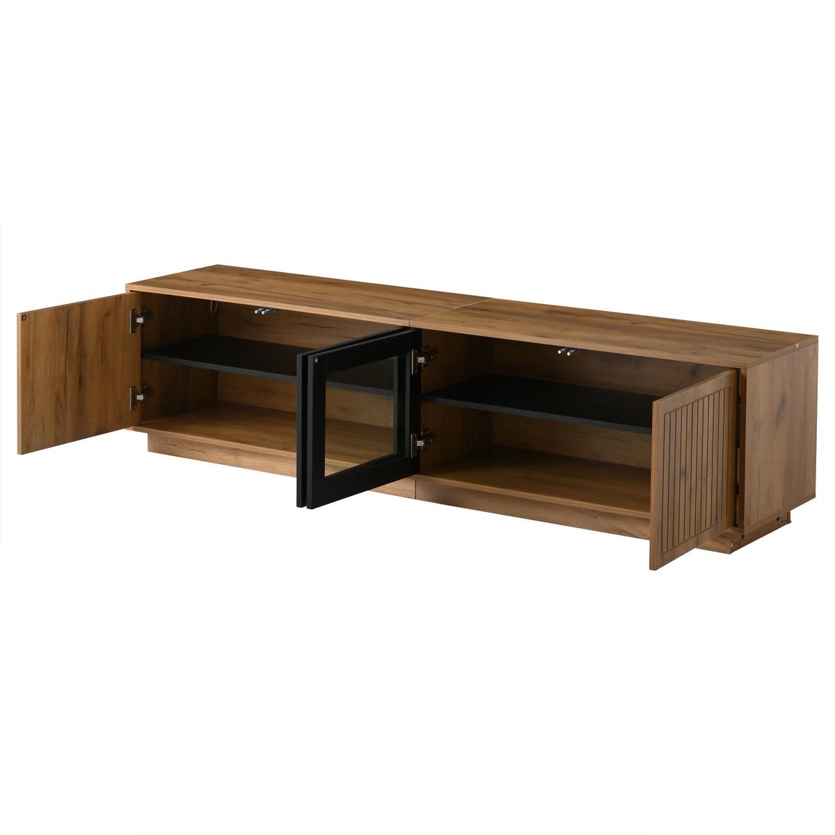 TV-SCHRANK Naturholz & Schwarz 180cm mit 4 Türen & App-LED für 75 Zoll - Naturfarben, Holzwerkstoff (180/45/40cm) - Urban Meuble