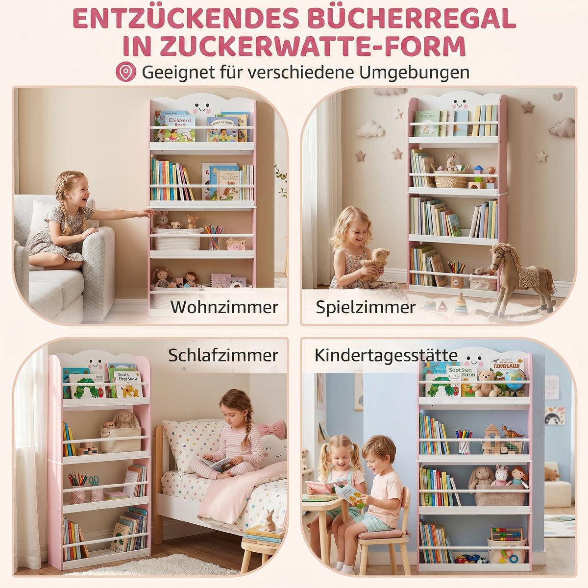 KINDERBÜCHERREGAL MDF Kiefer Rosa - Rosa, Holzwerkstoff (15/120.5/60cm) - AIYAPLAY