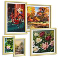 BILDER SET 5er Set - 50x50 cm & 20x30 cm & 40x60 cm Goldrahmen - Strand Holzsteg Klippen - Goldfarben, Kunststoff (40/60cm) - TULUP