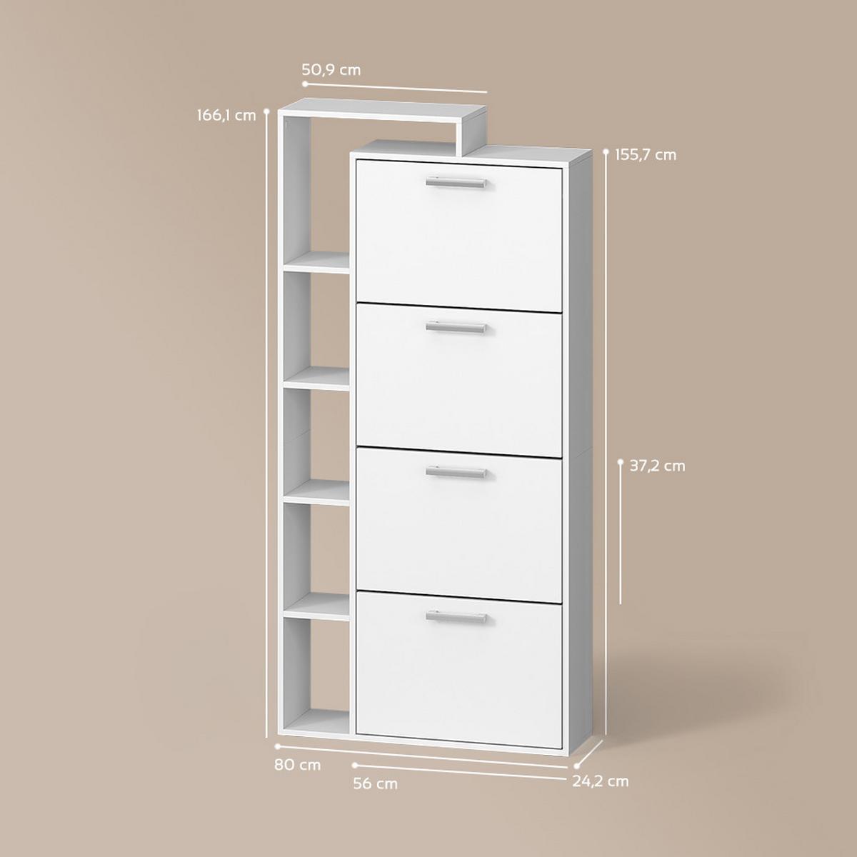 SCHUHKIPPER Ortello Weiß 80 x 166.1 cm mit 4 Fächern - Weiß, Holzwerkstoff (80/166.1/24.2cm) - Livinity®