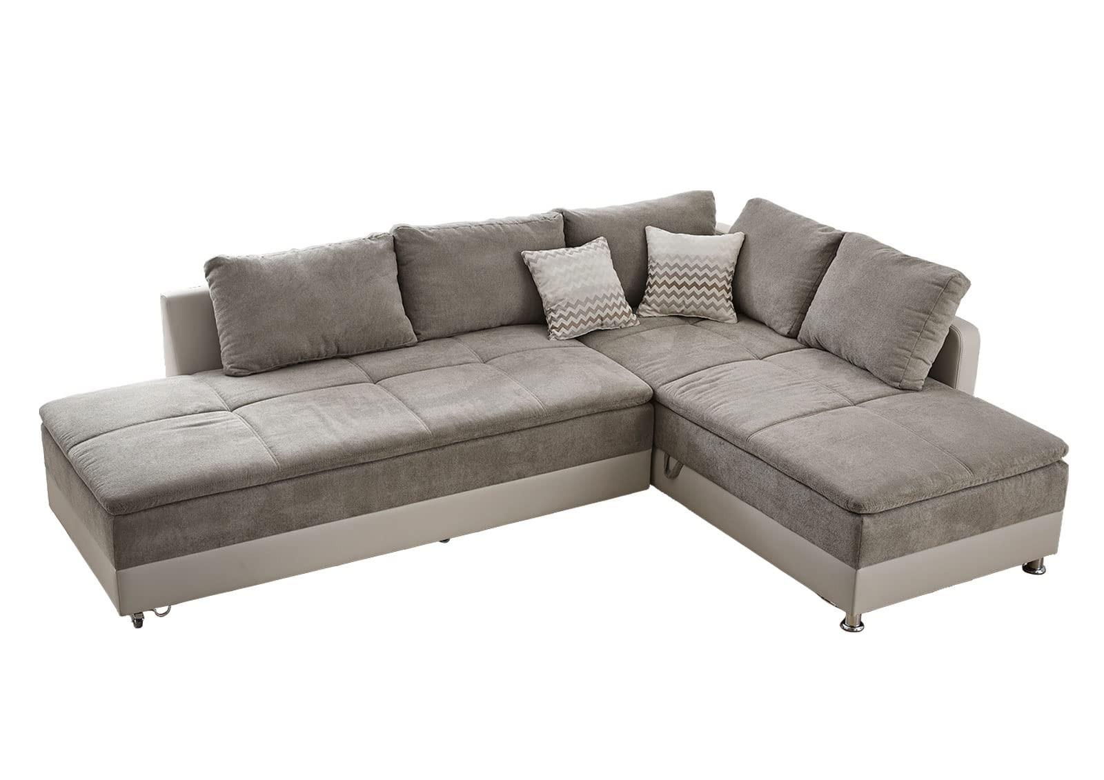 ECKSOFA-DAUERSCHLÄFER Doppelbett Boxspring Federkern Topper, Schwenkteil links B306/T223/H95 cm, Kunstleder Beige+Mikrofaser Graubraun / 15101 - Chromfarben/Graubraun, Kunststoff/Textil (306/223cm) - luma-home