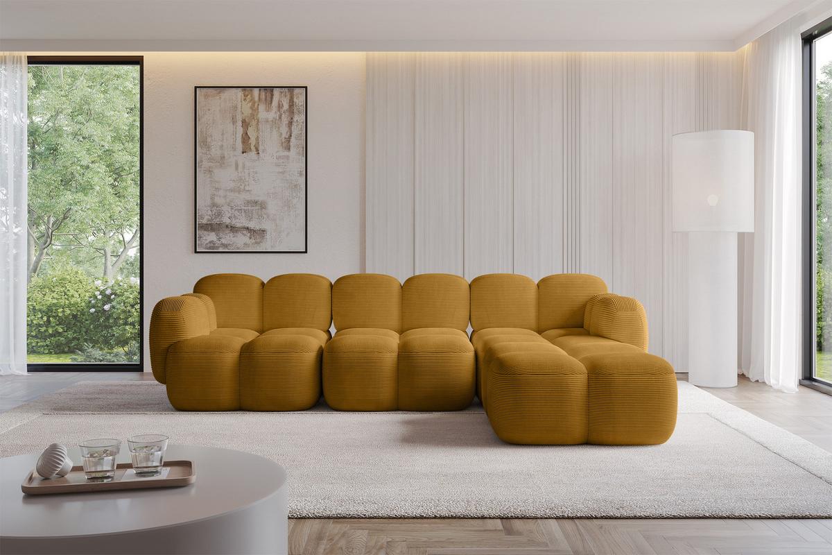 ECKSOFA modulares Sofa Rechts Miko-L2 302x205x75 Senfgelb Cord - Schwarz/Honig, Holzwerkstoff/Kunststoff (302/205cm) - ALTDECOR