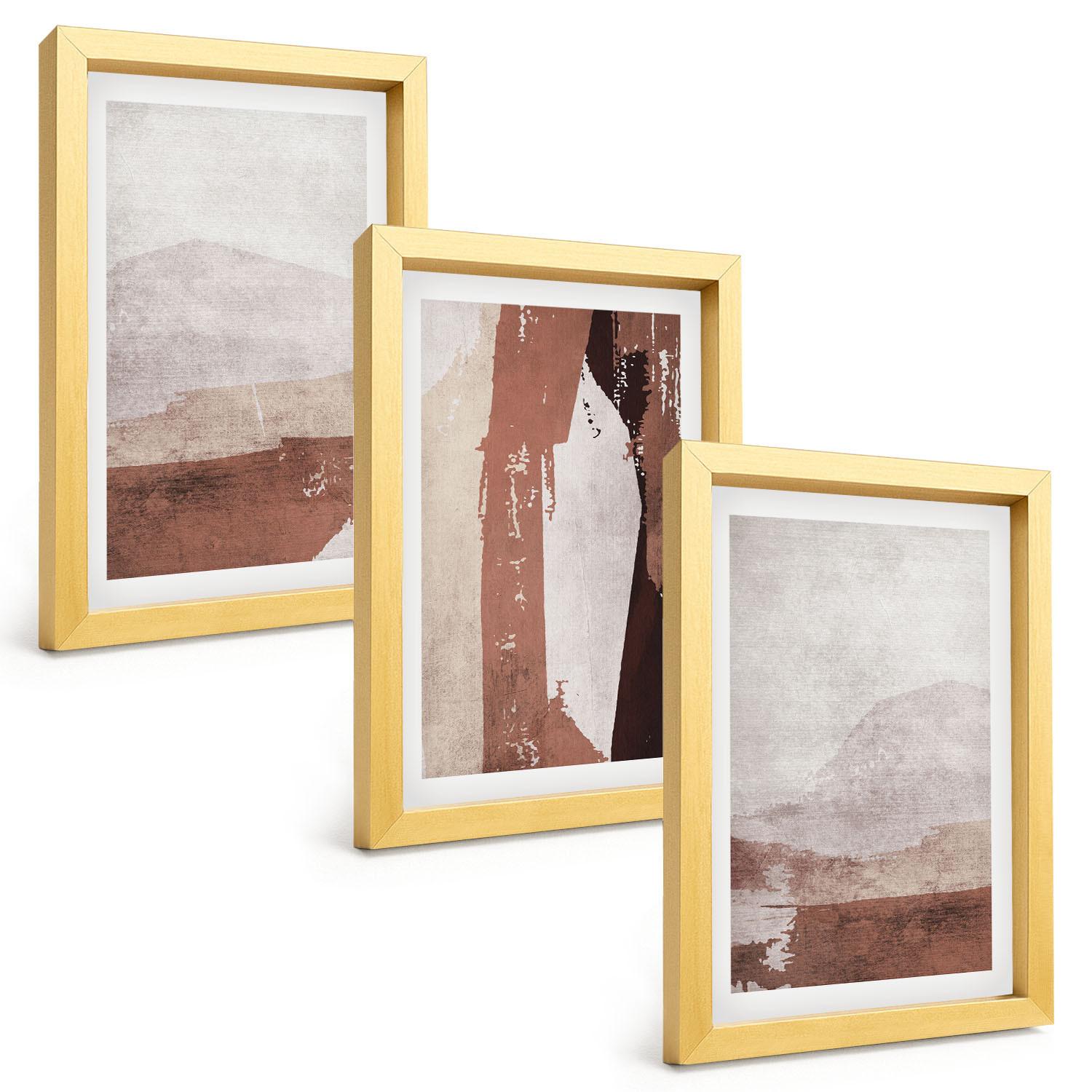 BILDER SET 3er Set - 20x30 cm Goldrahmen - Braun-beige abstrakte Muster - Goldfarben, Kunststoff (20/30cm) - TULUP