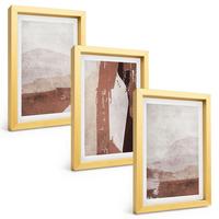 BILDER SET 3er Set - 20x30 cm Goldrahmen - Braun-beige abstrakte Muster - Goldfarben, Kunststoff (20/30cm) - TULUP