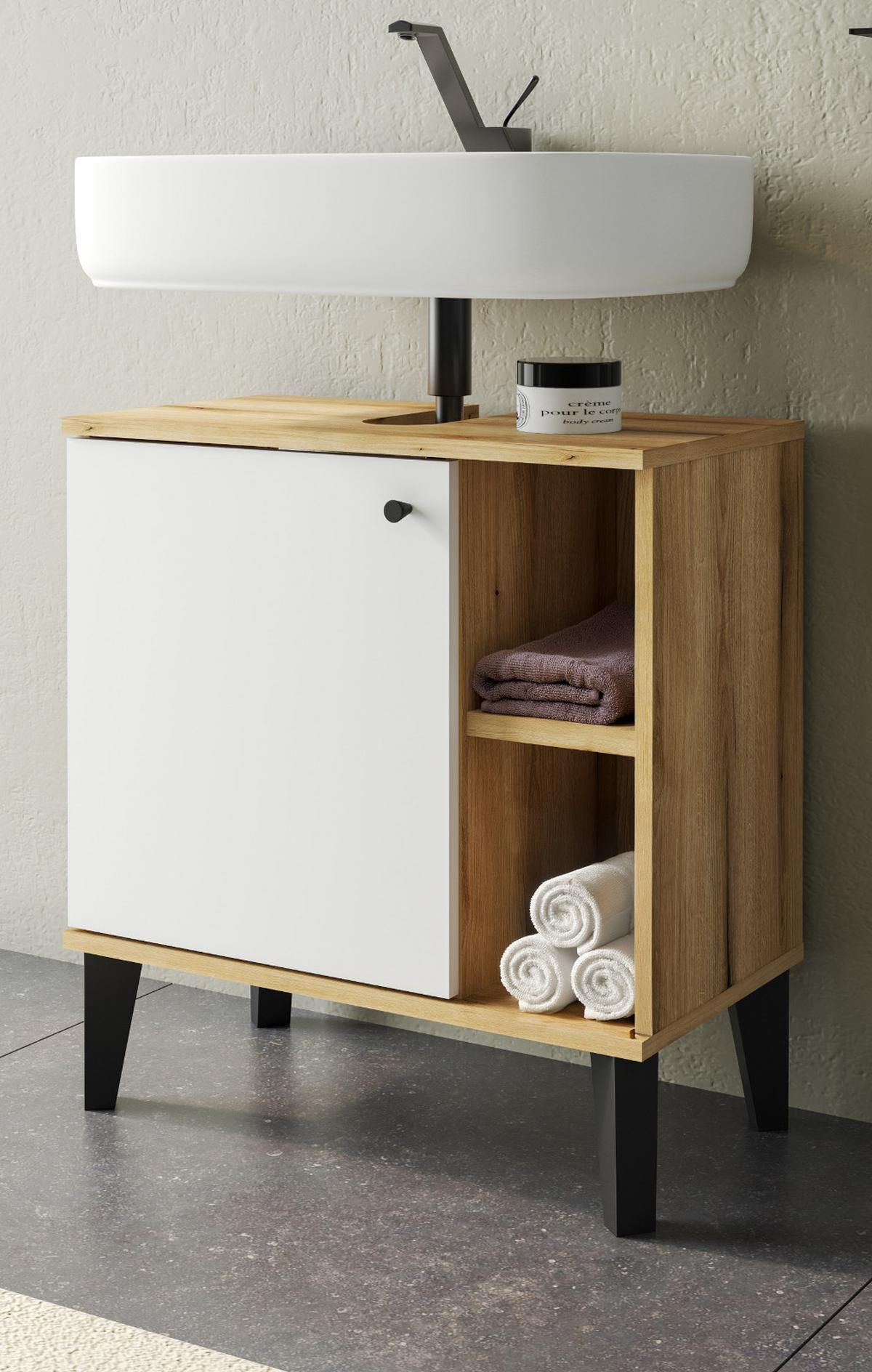 WASCHBECKENUNTERSCHRANK weiß, Evoke Eiche, Badezimmer Unterschrank, 60 cm - Eichefarben/Schwarz, Holzwerkstoff/Kunststoff (60/65/33cm) - Furn.Design