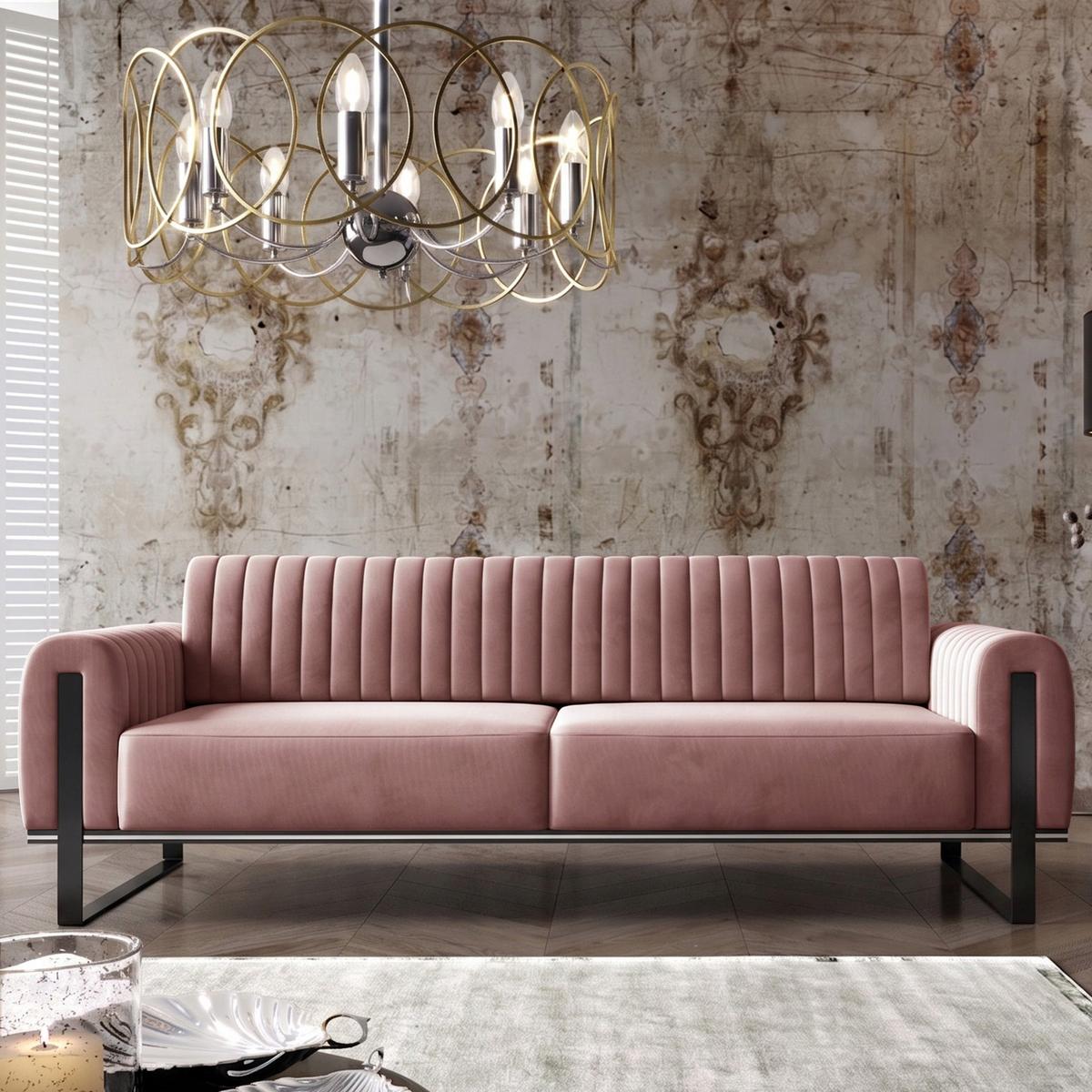 SOFA Parissa 228 cm - Pink/Schwarz, Textil/Metall (228/79/92cm) - Selsey
