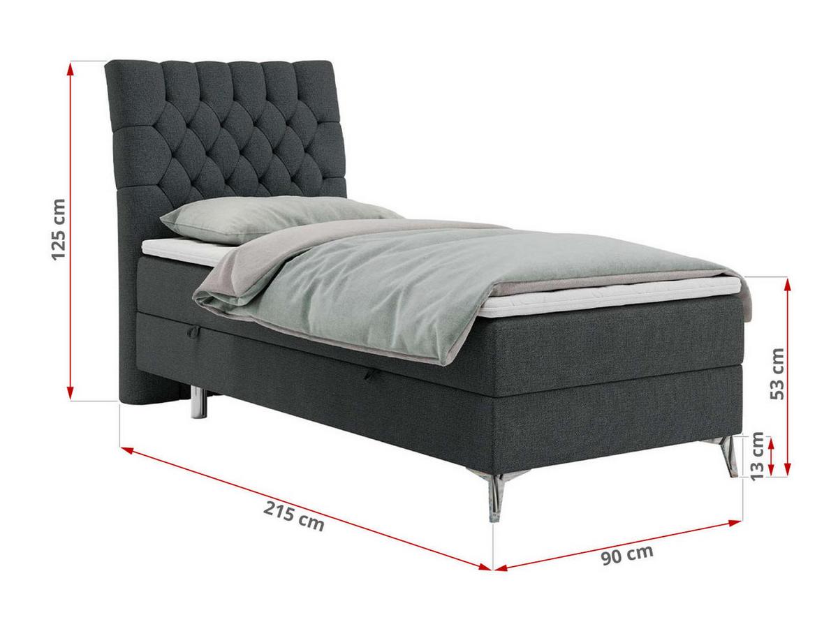 BOXBETT MILEN 90/200 Dunkelgrau Struktur - H3 - Links Seite - Dunkelgrau, Holz/Textil (90/200cm) - MKS