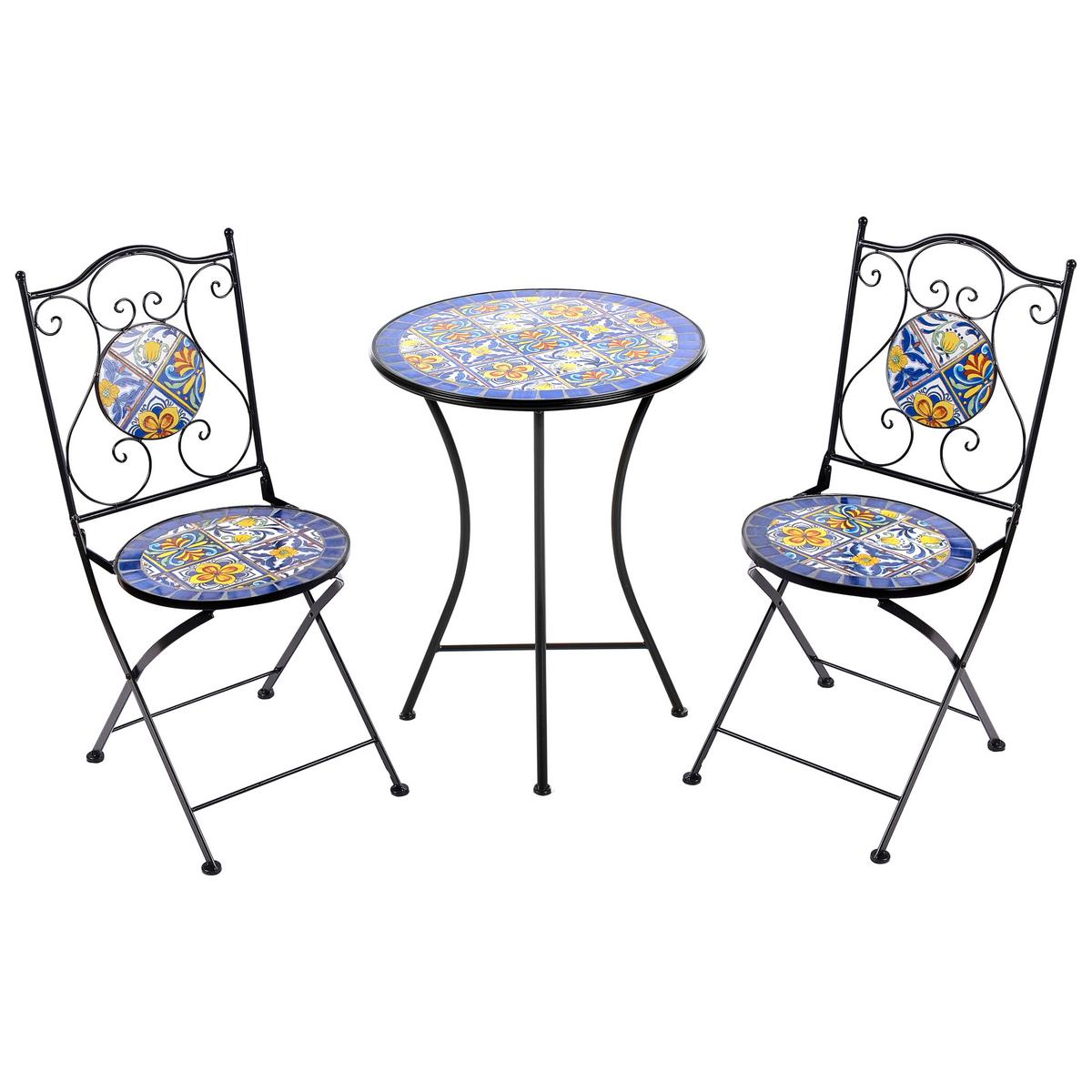 BISTRO-SET Schwarz Coriano - Blau/Schwarz, Metall - Beliani