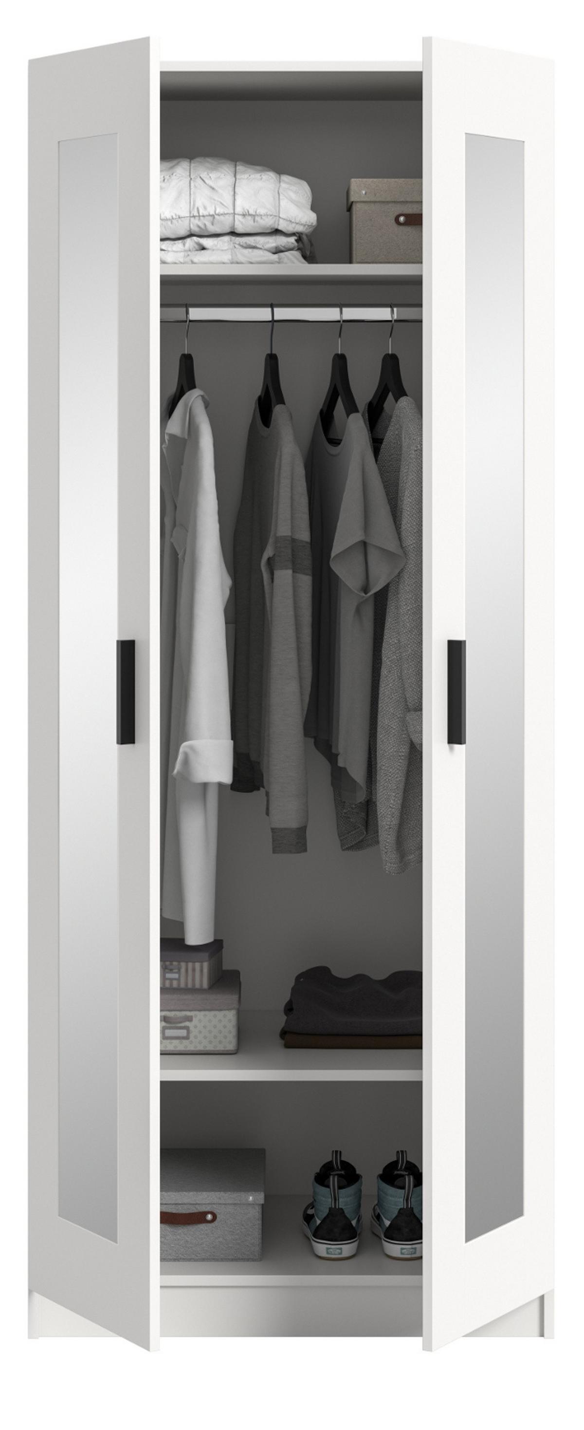 KLEIDERSCHRANK in weiß 80 x 194 cm skandinavisch, Drehtürenschrank 2-türig mit Spiegel - Schwarz/Weiß, Glas/Holzwerkstoff (80/194/56cm) - Inn.Furn