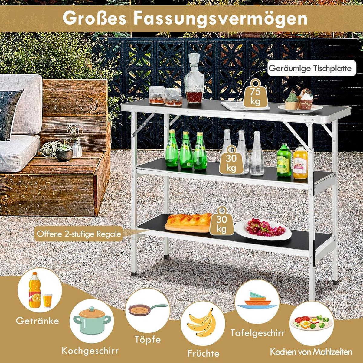 CAMPINGSCHRANK Schwarz - Schwarz, Holzwerkstoff (38/110/88cm) - COSTWAY