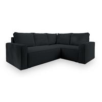 ECKSOFA ESTANO R-S Schwarz Kordstoff mit Schlaffunktion - Schwarz, Holz (230/158cm) - MASSENO