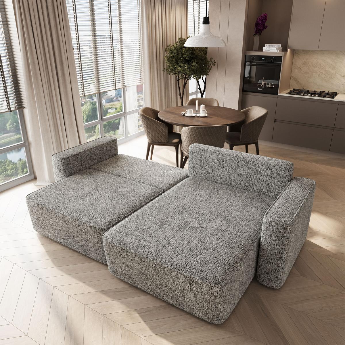 ECKSOFA BELISE BL Hellgrau Chenille mit Schlaffunktion - Hellgrau, Holz/Textil (252/162cm) - MASSENO