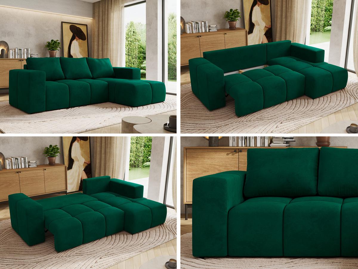 ECKSOFA MONIVA Dunkelgrün Velvet - Rechts - Dunkelgrün/Schwarz, Kunststoff/Textil (266/164cm) - MKS