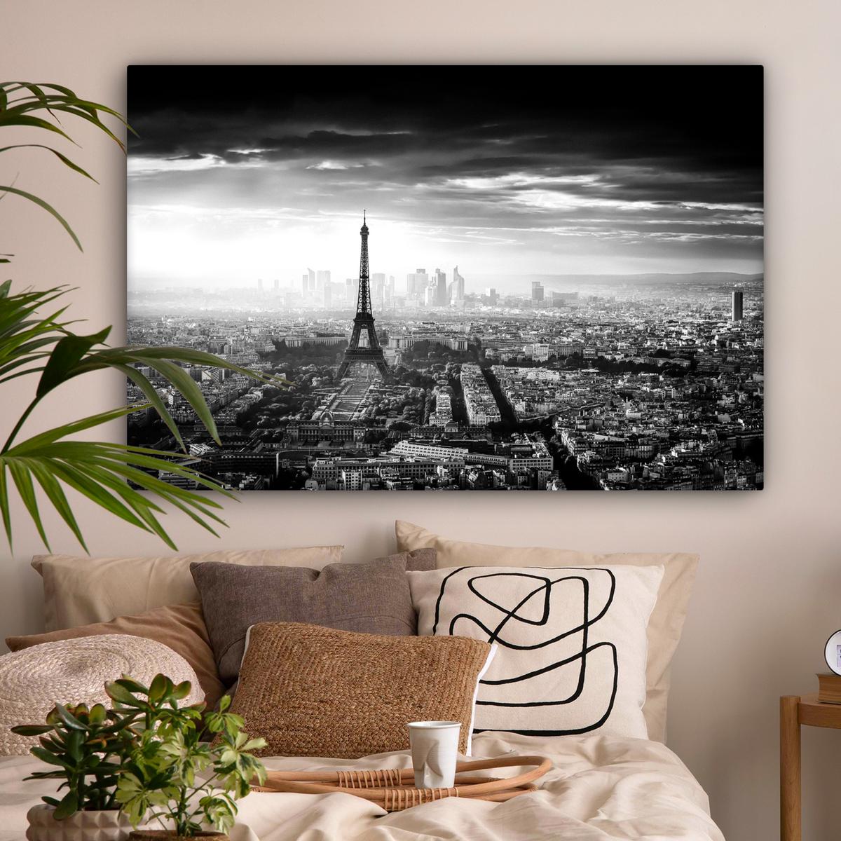 LEINWANDBILD Paris - Skyline - Eiffelturm - Stadt - Wolken Groß 140x90 cm - Dunkelgrau, Textil (140/90cm) - MuchoWow