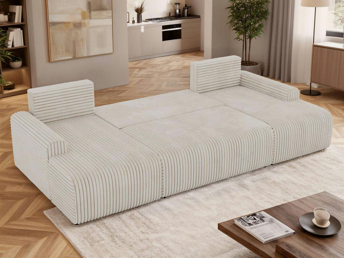 WOHNLANDSCHAFT NESSARO U Beige Cord - Beige/Schwarz, Kunststoff/Textil (312/92/151cm) - MKS