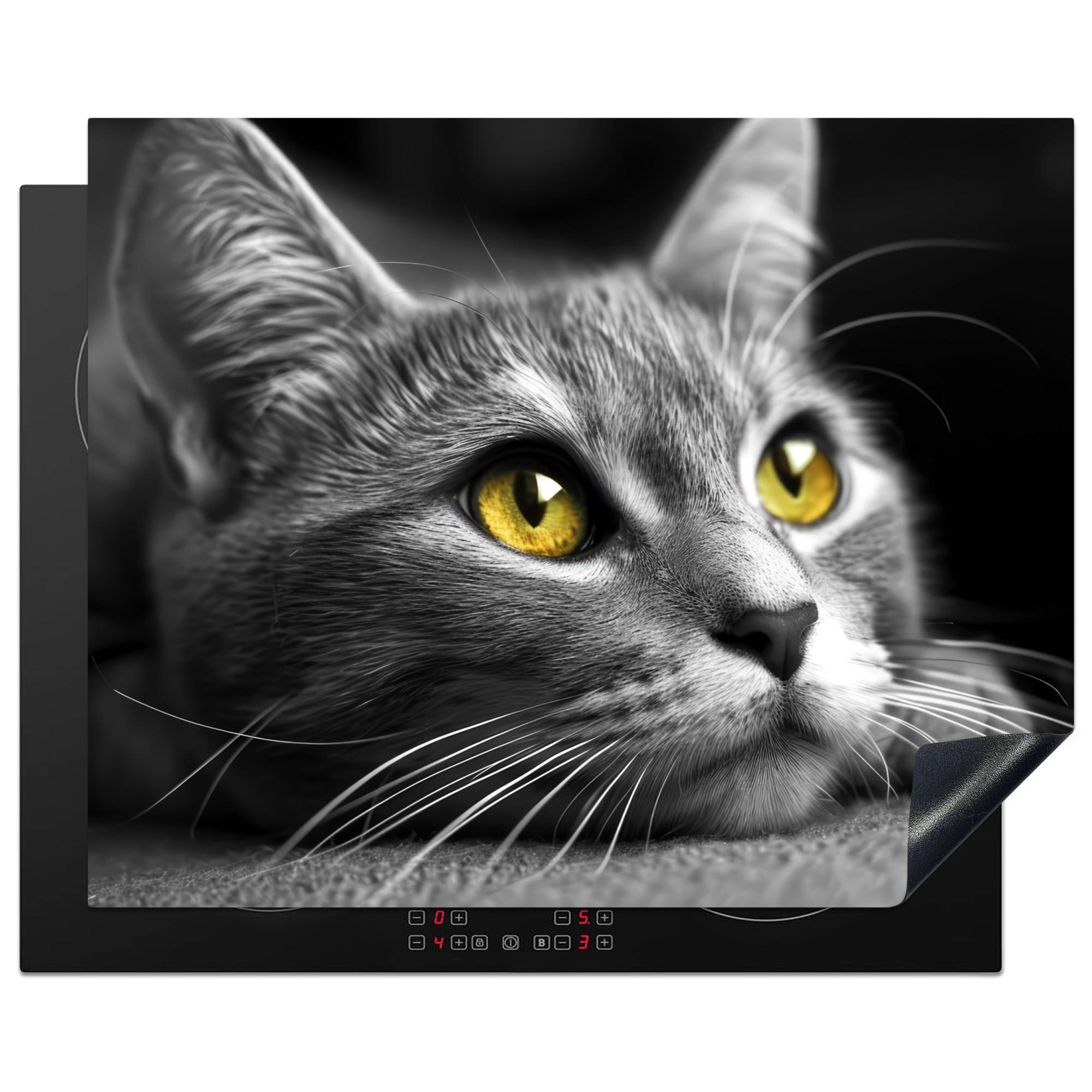 HERDABDECKPLATTE Katze - Grau - Tiere - Katze Herdabdeckung Induktionsfeld 65x52 cm - Grau, Kunststoff (65/52/0.2cm) - MuchoWow
