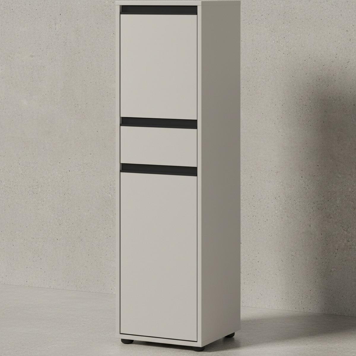 BADSCHRANK schmal HAMBURG Soft-Close, 33x121x34 cm | Steingrau - Grau, Holzwerkstoff (33/121/34cm) - KADIMA DESIGN