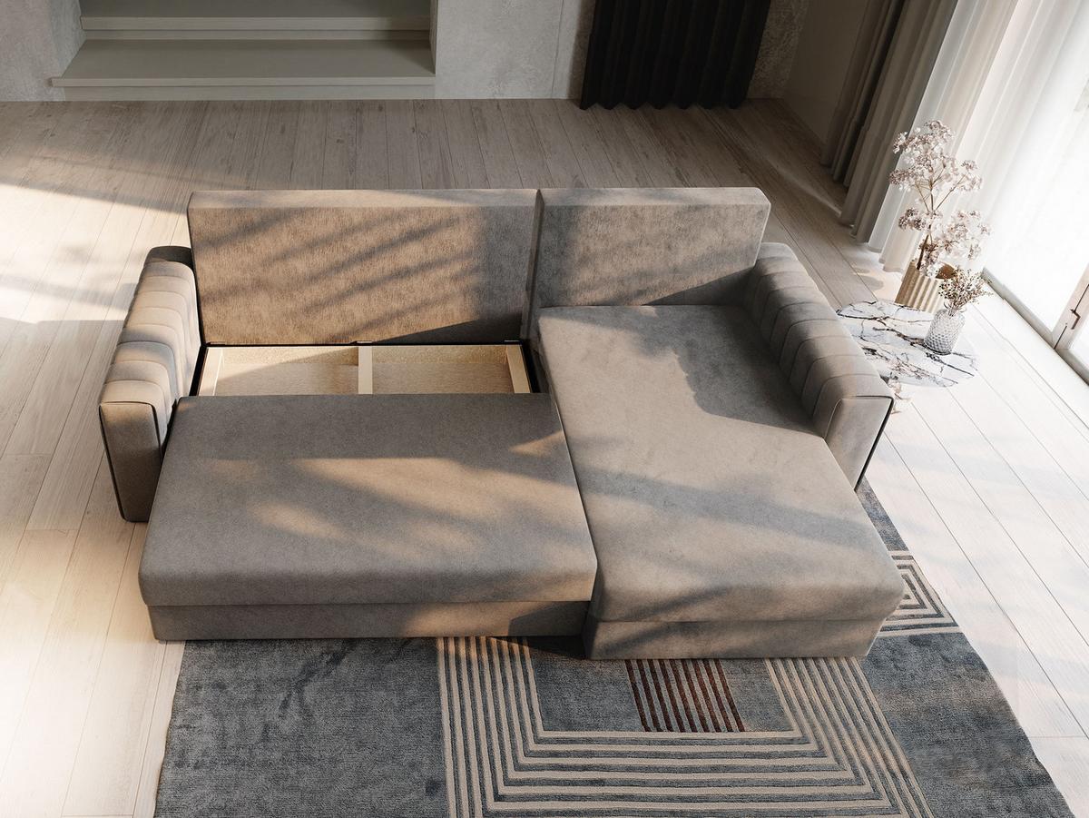 ECKSOFA CARL Blau Plüsch-Stoff mit Schlaffunktion - Blau/Grau, Holz/Kunststoff (236/150cm) - MASSENO