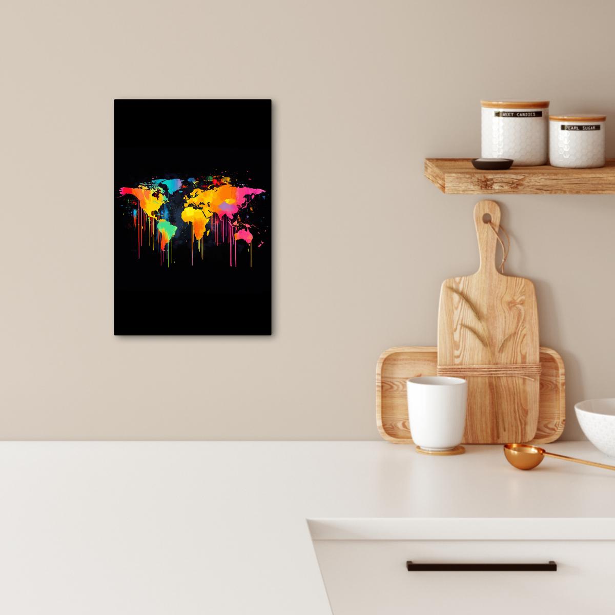 LEINWANDBILD Weltkarte - Farbe - Bunt - Graffiti - Welt Deko Wohnzimmer 20x30 cm - Multicolor, Textil (20/30cm) - MuchoWow