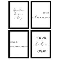 POSTER Set mit 4 Zuhause TypografieStil A3 Schwarzer Rahmen - Schwarz, Papier (29.7/3cm) - Nacnic